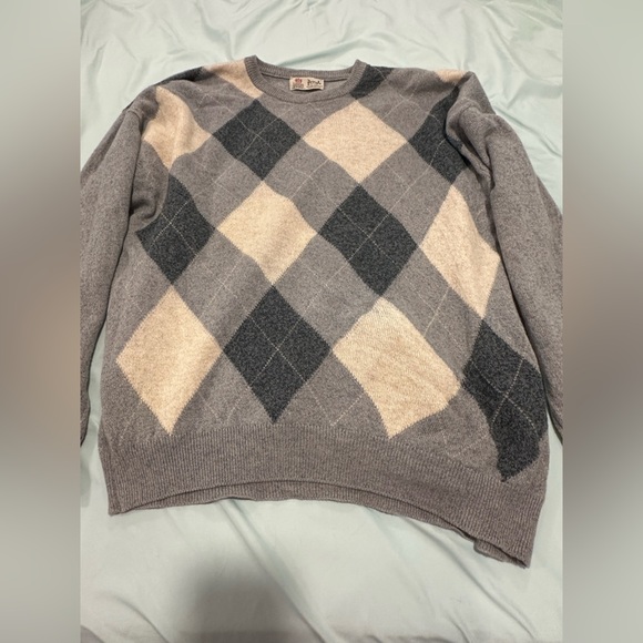 VTG 80s Pringle Scotland Dusty Blue Argyle Wool Blend Knit Golf Sweater Mens XL. - Picture 6 of 9